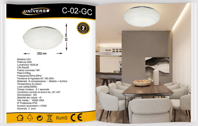Plafoniera Led Rotonda con Rilievo da Soffitto 24W C02