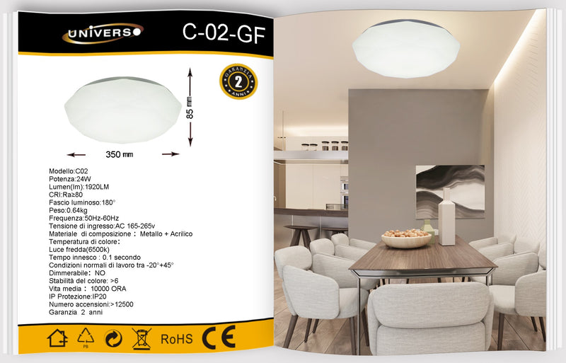 Plafoniera Led Rotonda con Rilievo da Soffitto 24W C02